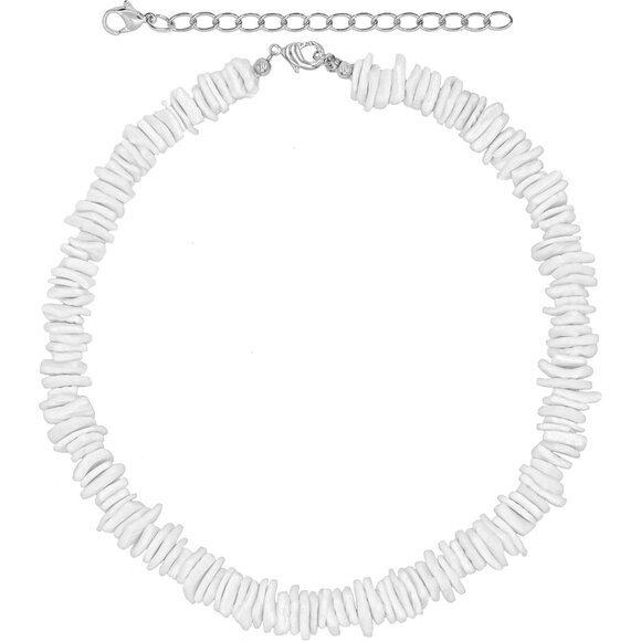 White Puka Shell Necklace Hawaiian Beach Choker Summer Surf Jewelry - Picture 1 of 6